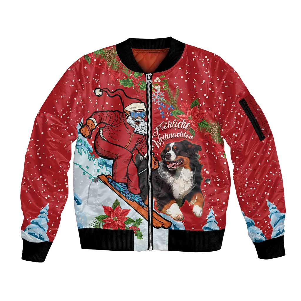 Switzerland Christmas Sleeve Zip Bomber Jacket Greater Swiss Mountain Dog Santa - Merry Xmas - Wonder Print Shop