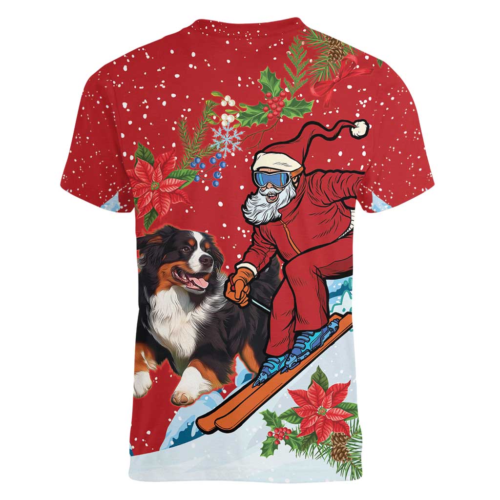 Switzerland Christmas Women V-Neck T-Shirt Greater Swiss Mountain Dog Santa - Merry Xmas - Wonder Print Shop