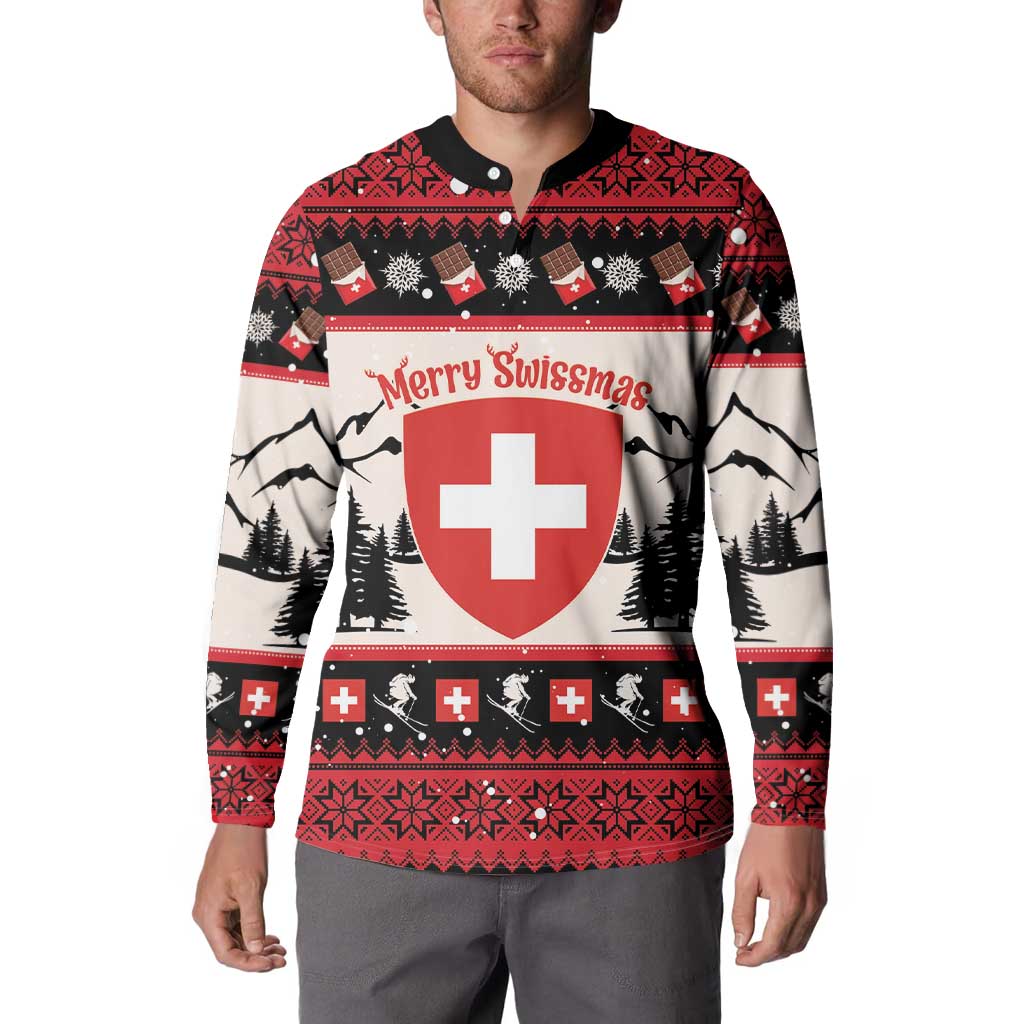 Switzerland Christmas Button Sweatshirt Merry Swissmas - Coat Of Arms Style - Wonder Print Shop