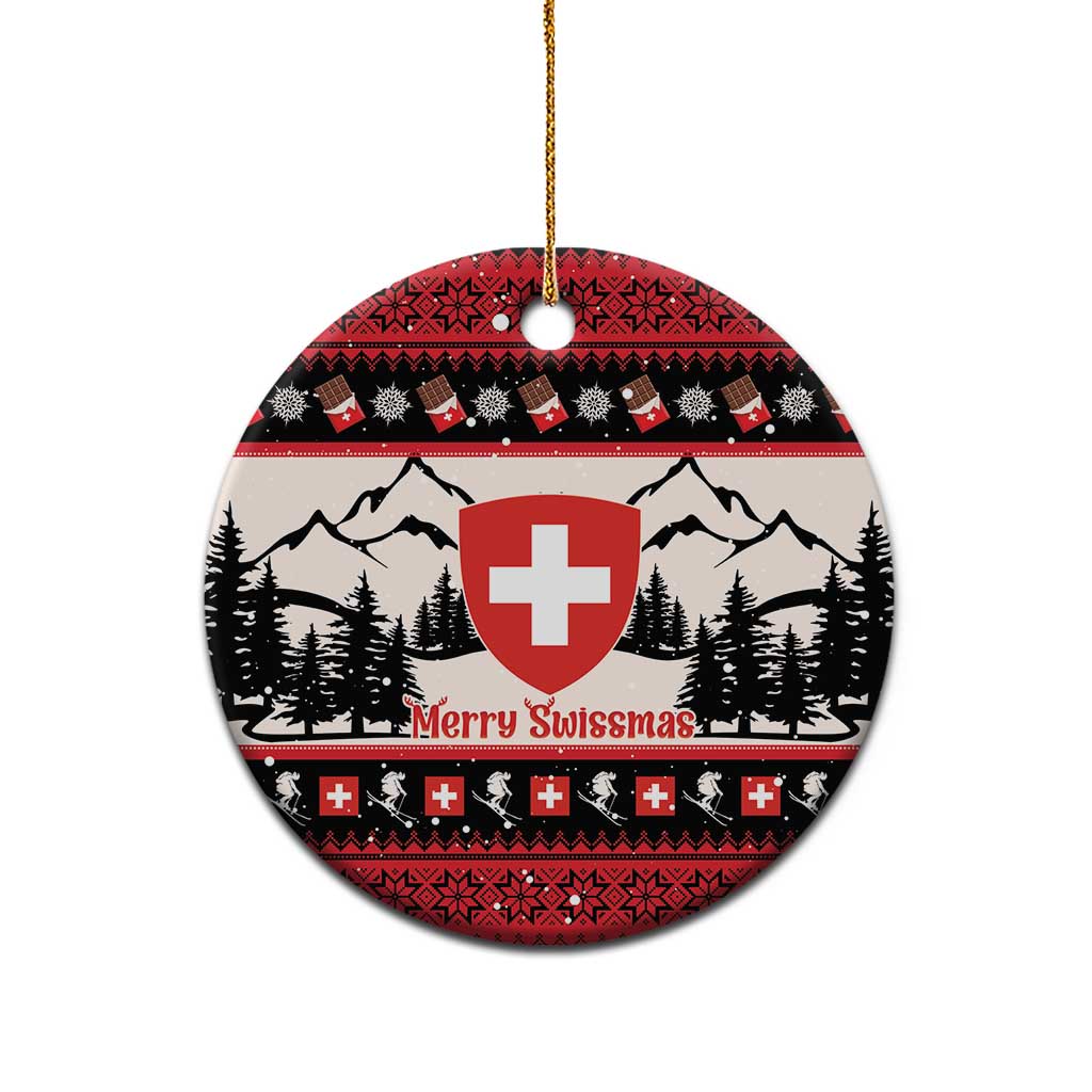Switzerland Christmas Ceramic Ornament Merry Swissmas - Coat Of Arms Style - Wonder Print Shop