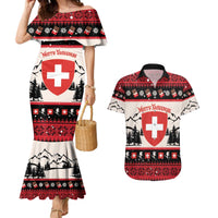 Switzerland Christmas Couples Matching Mermaid Dress and Hawaiian Shirt Merry Swissmas - Coat Of Arms Style - Wonder Print Shop