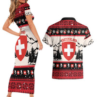 Switzerland Christmas Couples Matching Short Sleeve Bodycon Dress and Hawaiian Shirt Merry Swissmas - Coat Of Arms Style - Wonder Print Shop