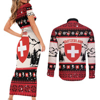 Switzerland Christmas Couples Matching Short Sleeve Bodycon Dress and Long Sleeve Button Shirt Merry Swissmas - Coat Of Arms Style - Wonder Print Shop
