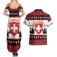 Switzerland Christmas Couples Matching Summer Maxi Dress and Hawaiian Shirt Merry Swissmas - Coat Of Arms Style - Wonder Print Shop