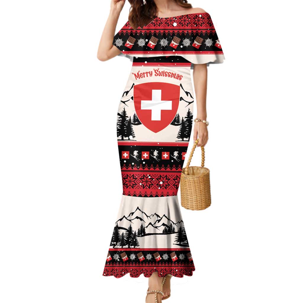 Switzerland Christmas Family Matching Mermaid Dress and Hawaiian Shirt Merry Swissmas - Coat Of Arms Style - Wonder Print Shop