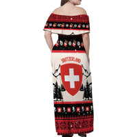 Switzerland Christmas Family Matching Off Shoulder Maxi Dress and Hawaiian Shirt Merry Swissmas - Coat Of Arms Style - Wonder Print Shop