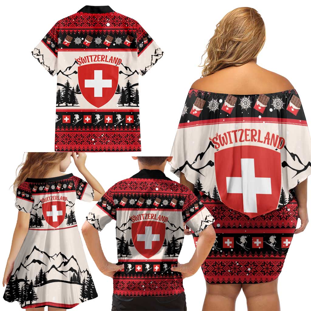 Switzerland Christmas Family Matching Off Shoulder Short Dress and Hawaiian Shirt Merry Swissmas - Coat Of Arms Style - Wonder Print Shop
