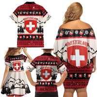 Switzerland Christmas Family Matching Off Shoulder Short Dress and Hawaiian Shirt Merry Swissmas - Coat Of Arms Style - Wonder Print Shop