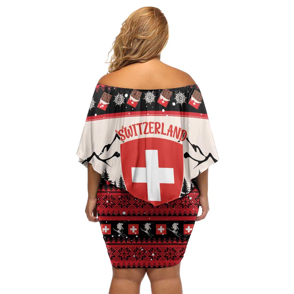 Switzerland Christmas Family Matching Off Shoulder Short Dress and Hawaiian Shirt Merry Swissmas - Coat Of Arms Style - Wonder Print Shop