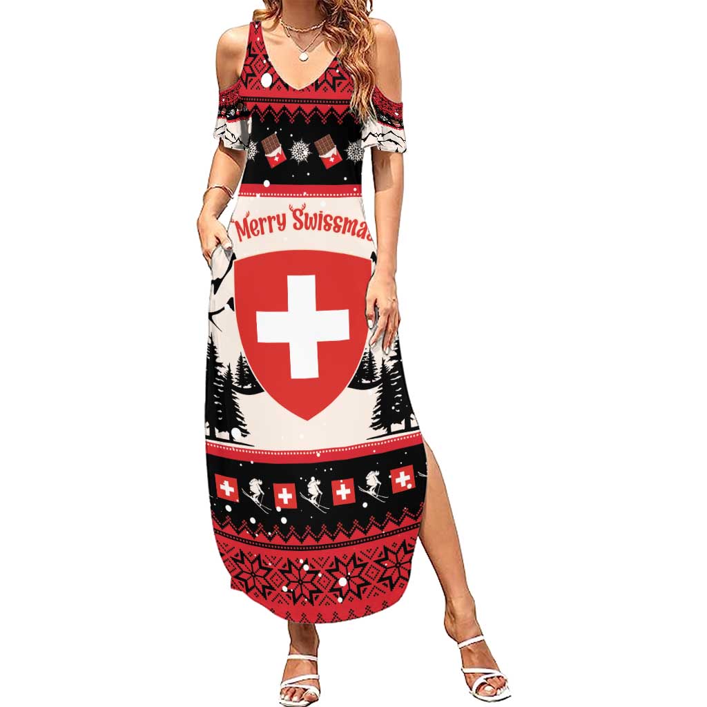 Switzerland Christmas Family Matching Summer Maxi Dress and Hawaiian Shirt Merry Swissmas - Coat Of Arms Style - Wonder Print Shop