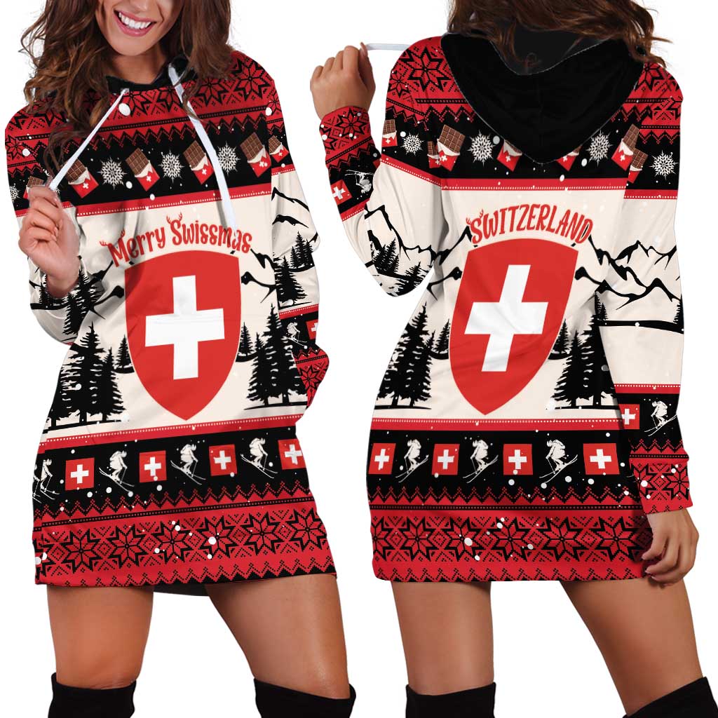 Switzerland Christmas Hoodie Dress Merry Swissmas - Coat Of Arms Style - Wonder Print Shop