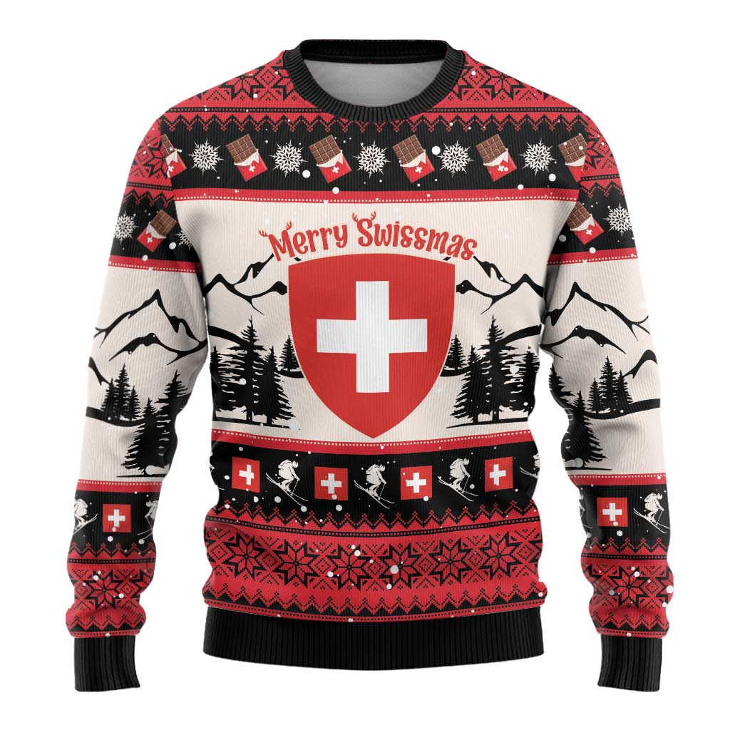 Switzerland Christmas Ugly Christmas Sweater Merry Swissmas - Coat Of Arms Style - Wonder Print Shop