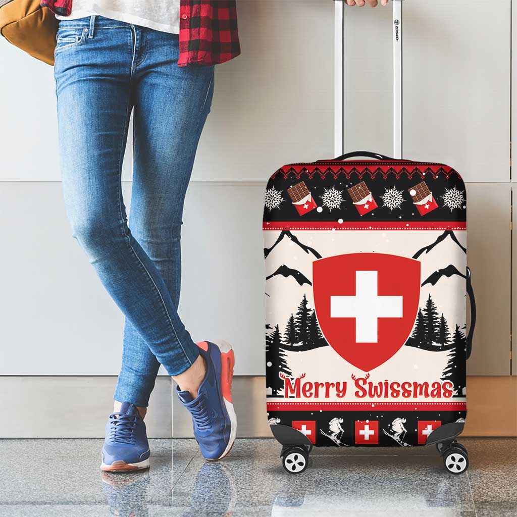 Switzerland Christmas Luggage Cover Merry Swissmas - Coat Of Arms Style - Wonder Print Shop