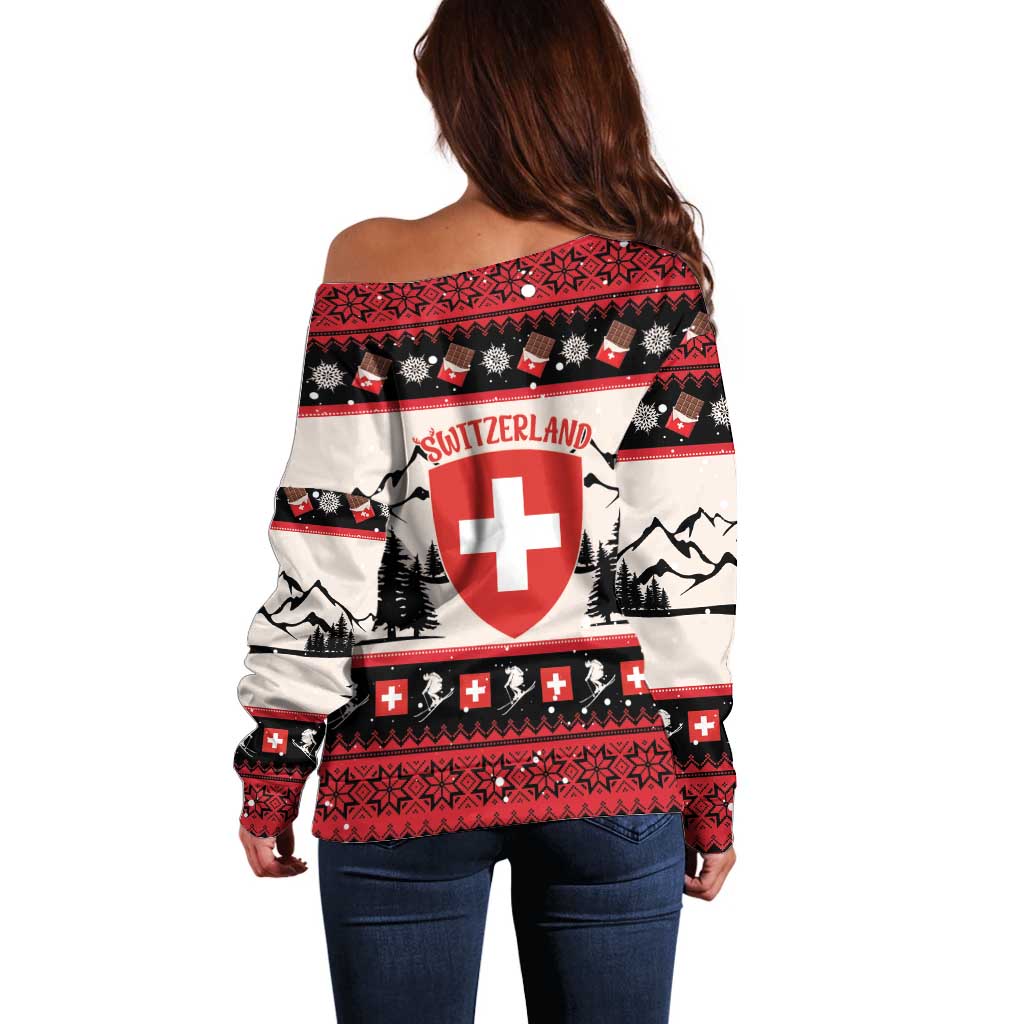 Switzerland Christmas Off Shoulder Sweater Merry Swissmas - Coat Of Arms Style - Wonder Print Shop