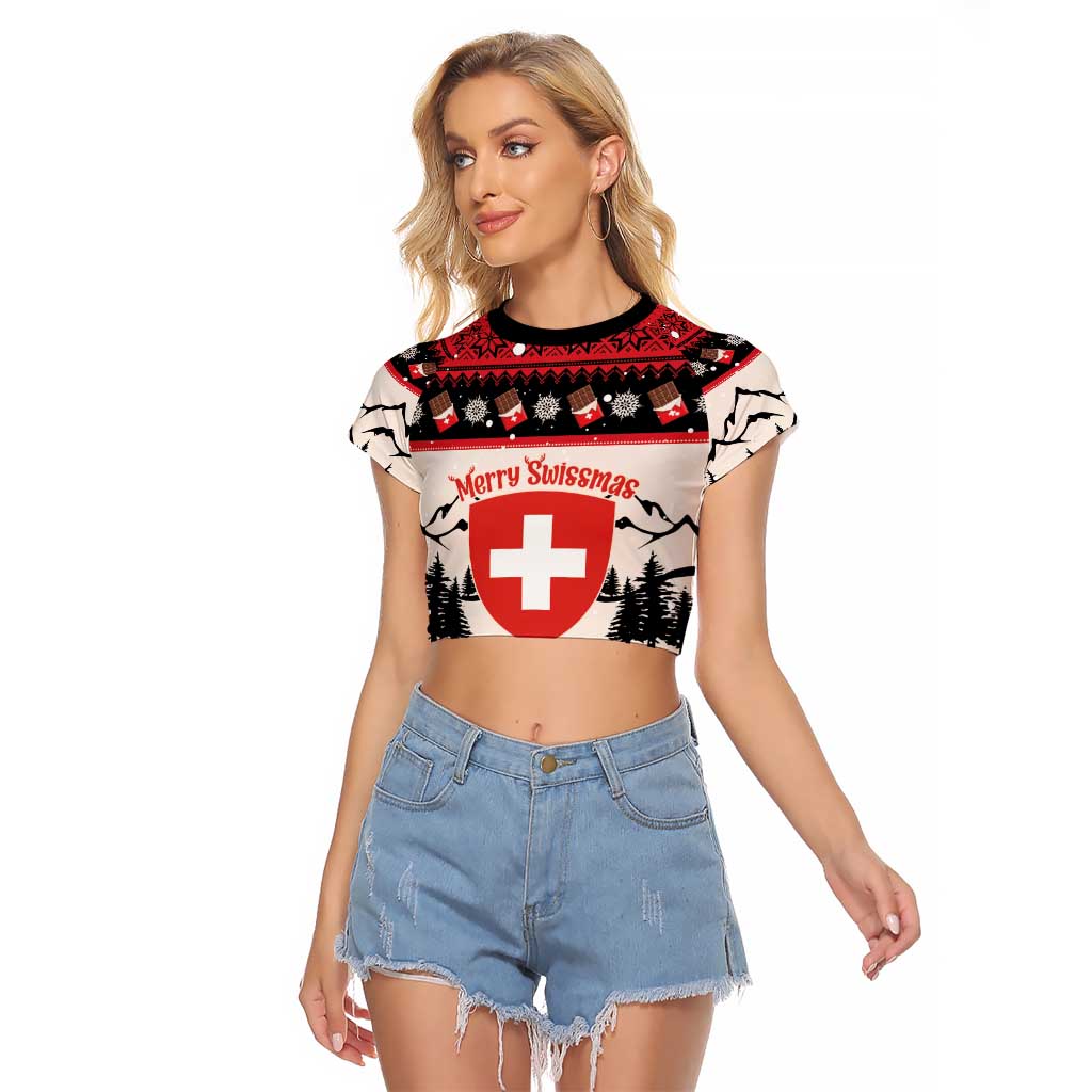 Switzerland Christmas Raglan Cropped T Shirt Merry Swissmas - Coat Of Arms Style - Wonder Print Shop