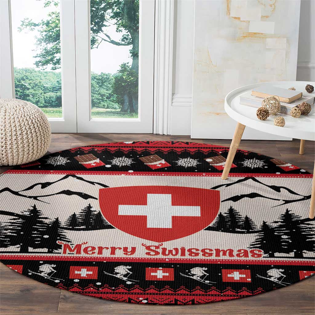 Switzerland Christmas Round Carpet Merry Swissmas - Coat Of Arms Style