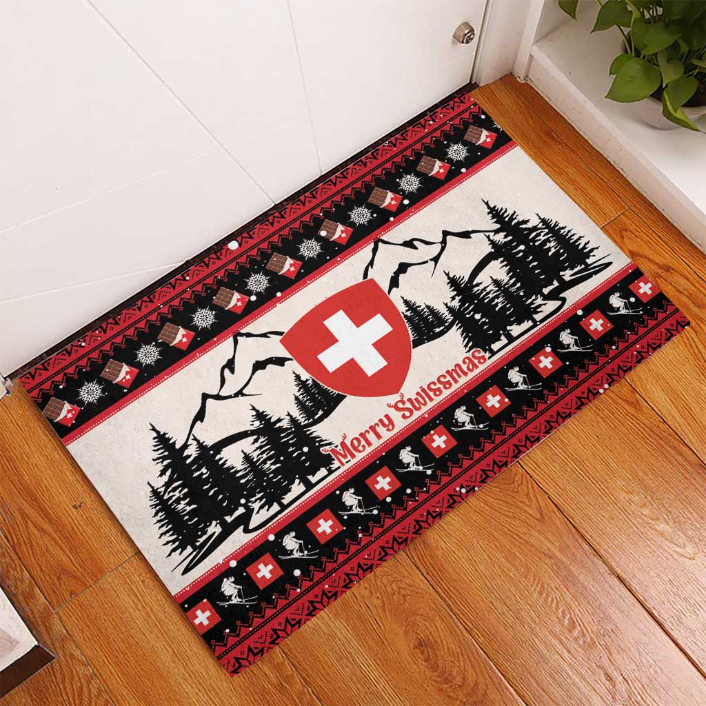 Switzerland Christmas Rubber Doormat Merry Swissmas - Coat Of Arms Style - Wonder Print Shop