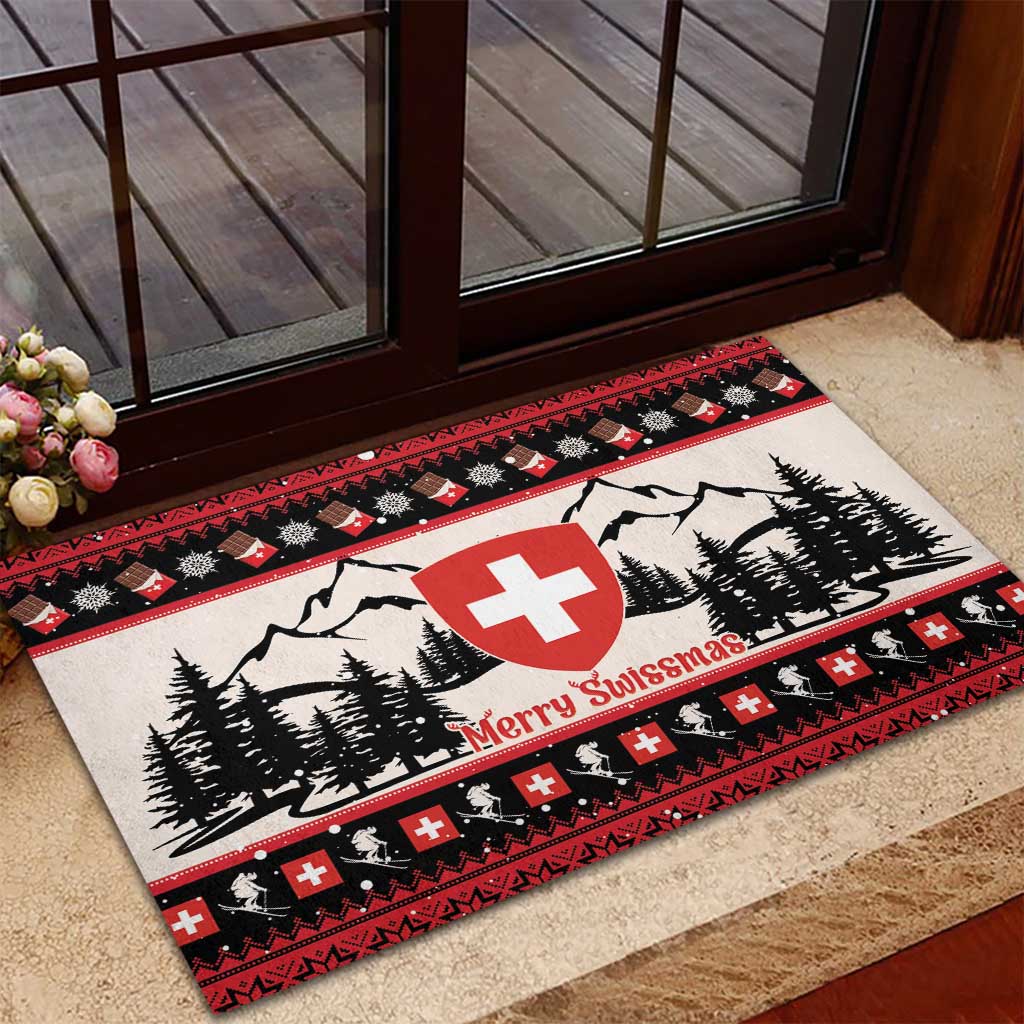 Switzerland Christmas Rubber Doormat Merry Swissmas - Coat Of Arms Style - Wonder Print Shop