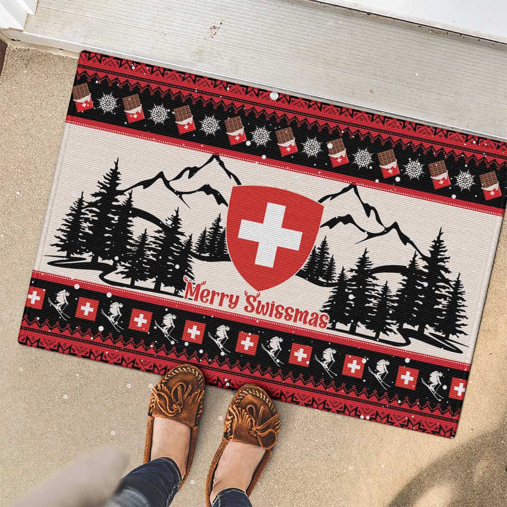 Switzerland Christmas Rubber Doormat Merry Swissmas - Coat Of Arms Style - Wonder Print Shop