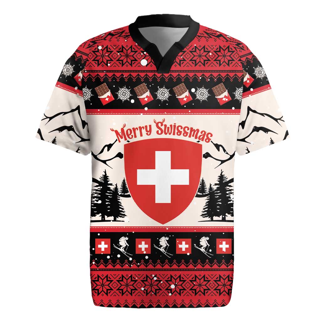Switzerland Christmas Rugby Jersey Merry Swissmas - Coat Of Arms Style - Wonder Print Shop