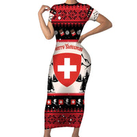 Switzerland Christmas Short Sleeve Bodycon Dress Merry Swissmas - Coat Of Arms Style - Wonder Print Shop