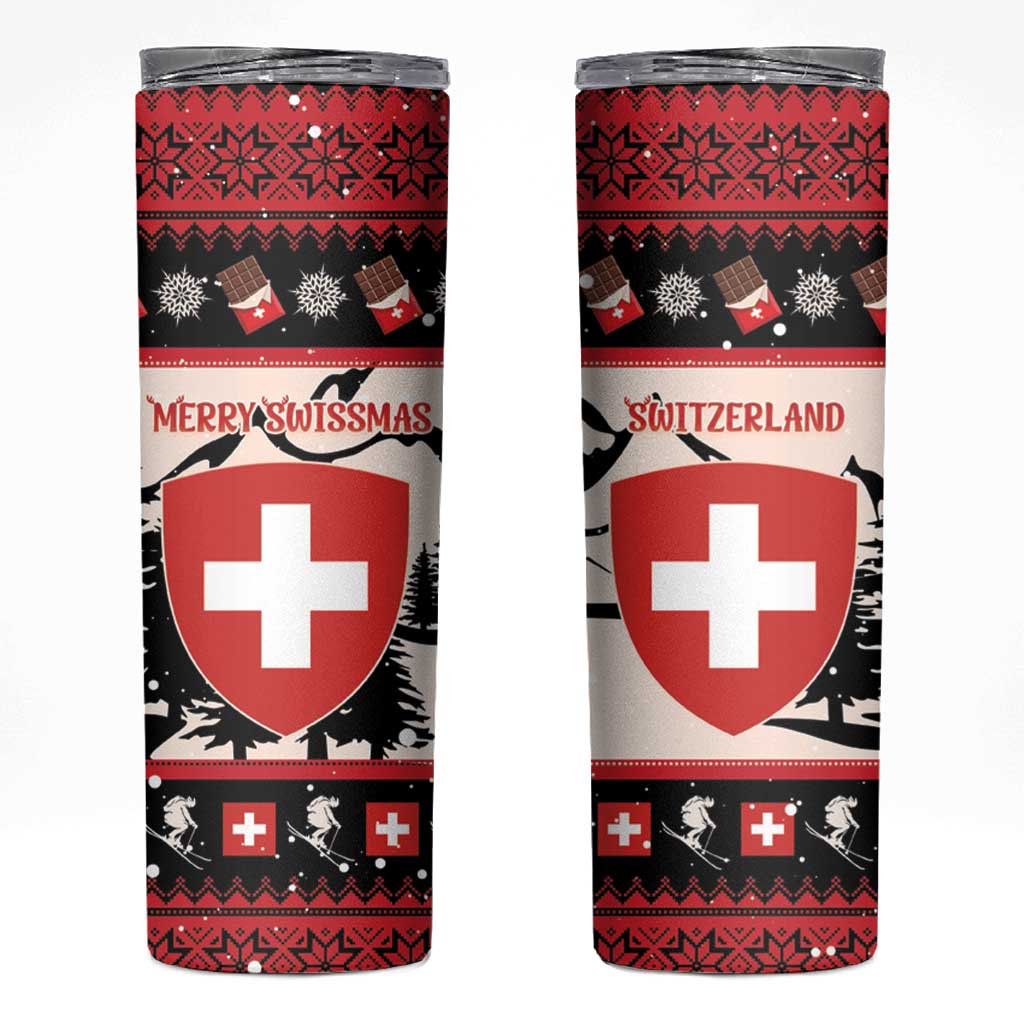 Switzerland Christmas Skinny Tumbler Merry Swissmas - Coat Of Arms Style - Wonder Print Shop