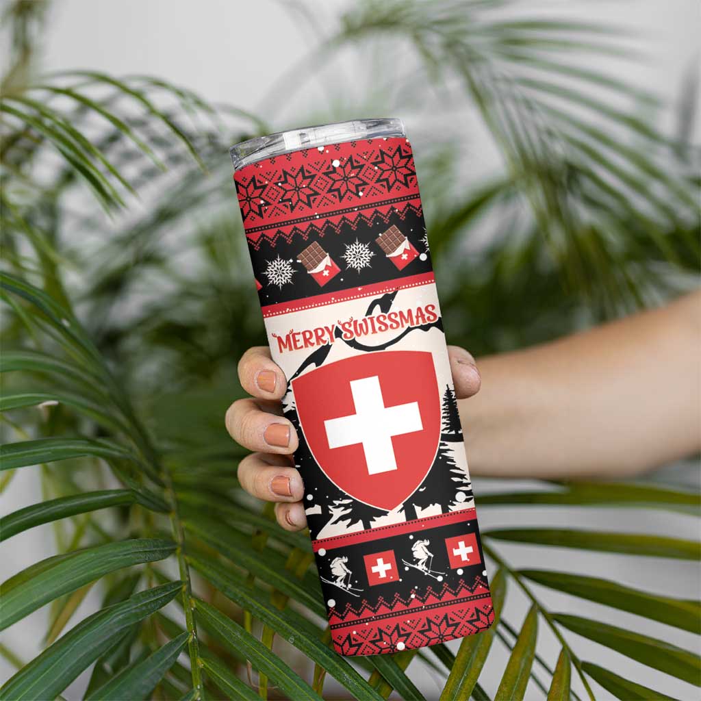 Switzerland Christmas Skinny Tumbler Merry Swissmas - Coat Of Arms Style - Wonder Print Shop