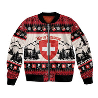 Switzerland Christmas Sleeve Zip Bomber Jacket Merry Swissmas - Coat Of Arms Style - Wonder Print Shop