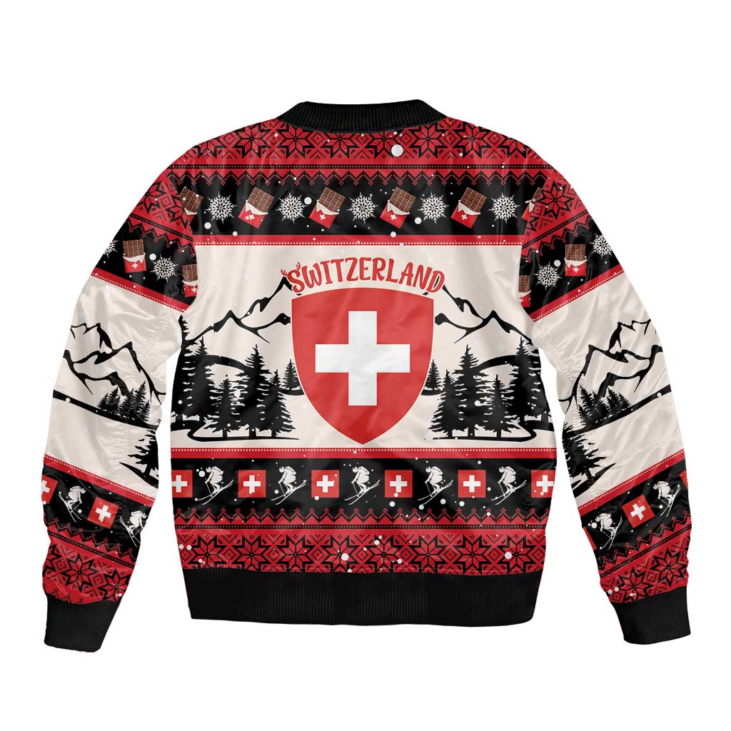 Switzerland Christmas Sleeve Zip Bomber Jacket Merry Swissmas - Coat Of Arms Style - Wonder Print Shop