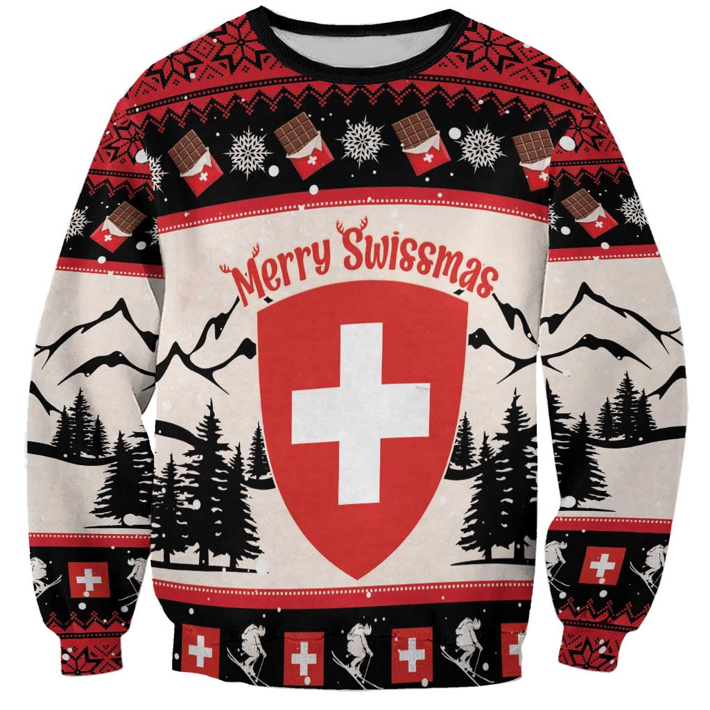 Switzerland Christmas Sweatshirt Merry Swissmas - Coat Of Arms Style - Wonder Print Shop