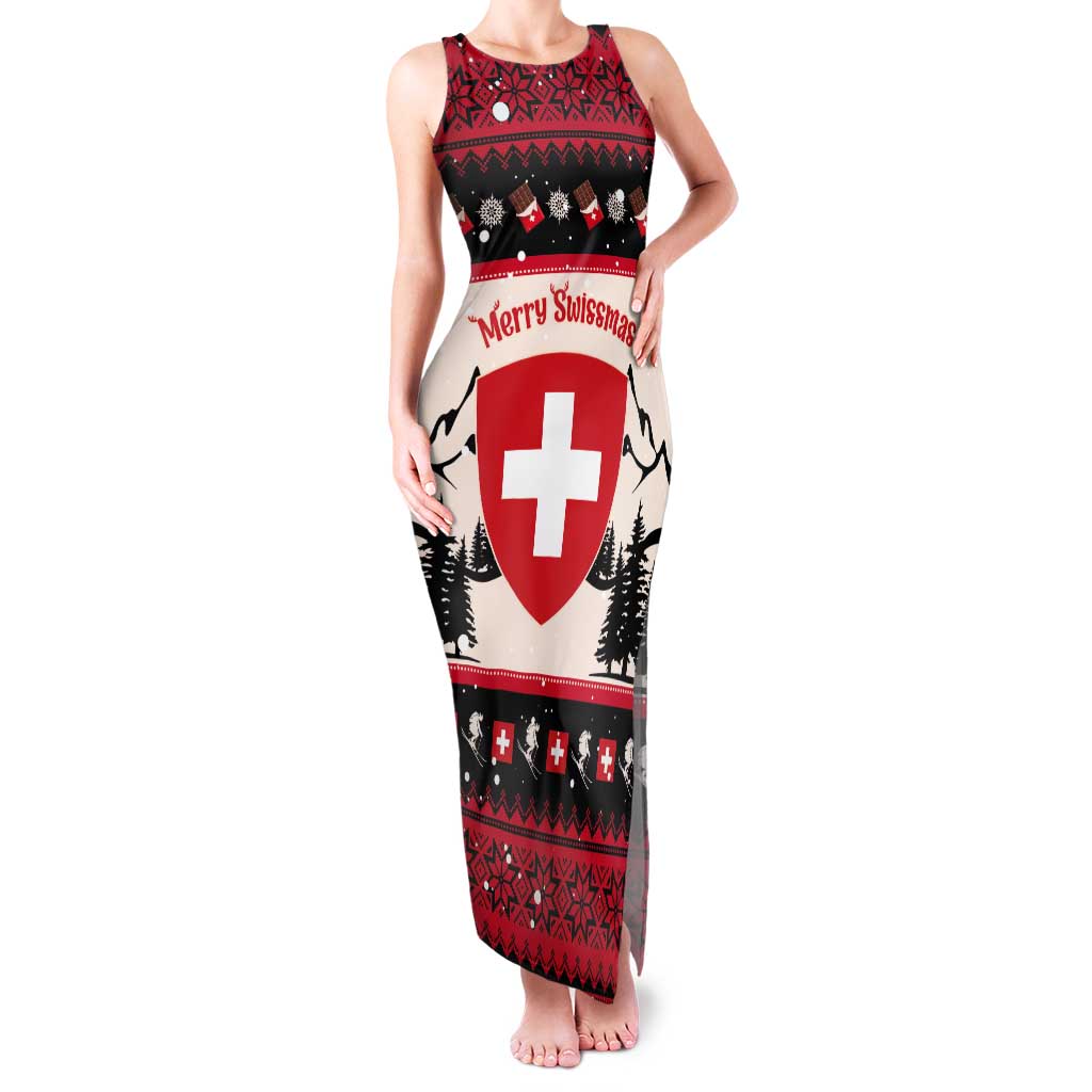 Switzerland Christmas Tank Maxi Dress Merry Swissmas - Coat Of Arms Style - Wonder Print Shop