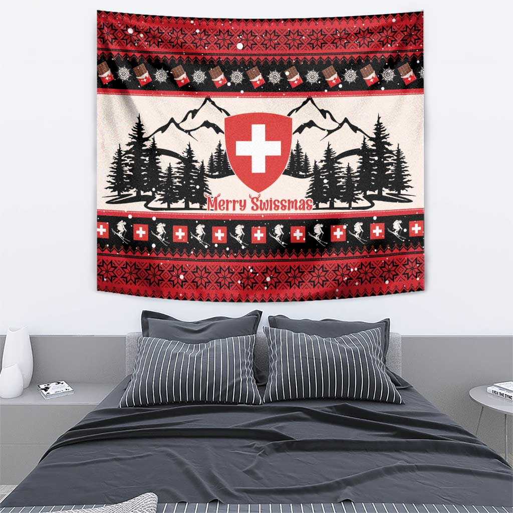 Switzerland Christmas Tapestry Merry Swissmas - Coat Of Arms Style - Wonder Print Shop