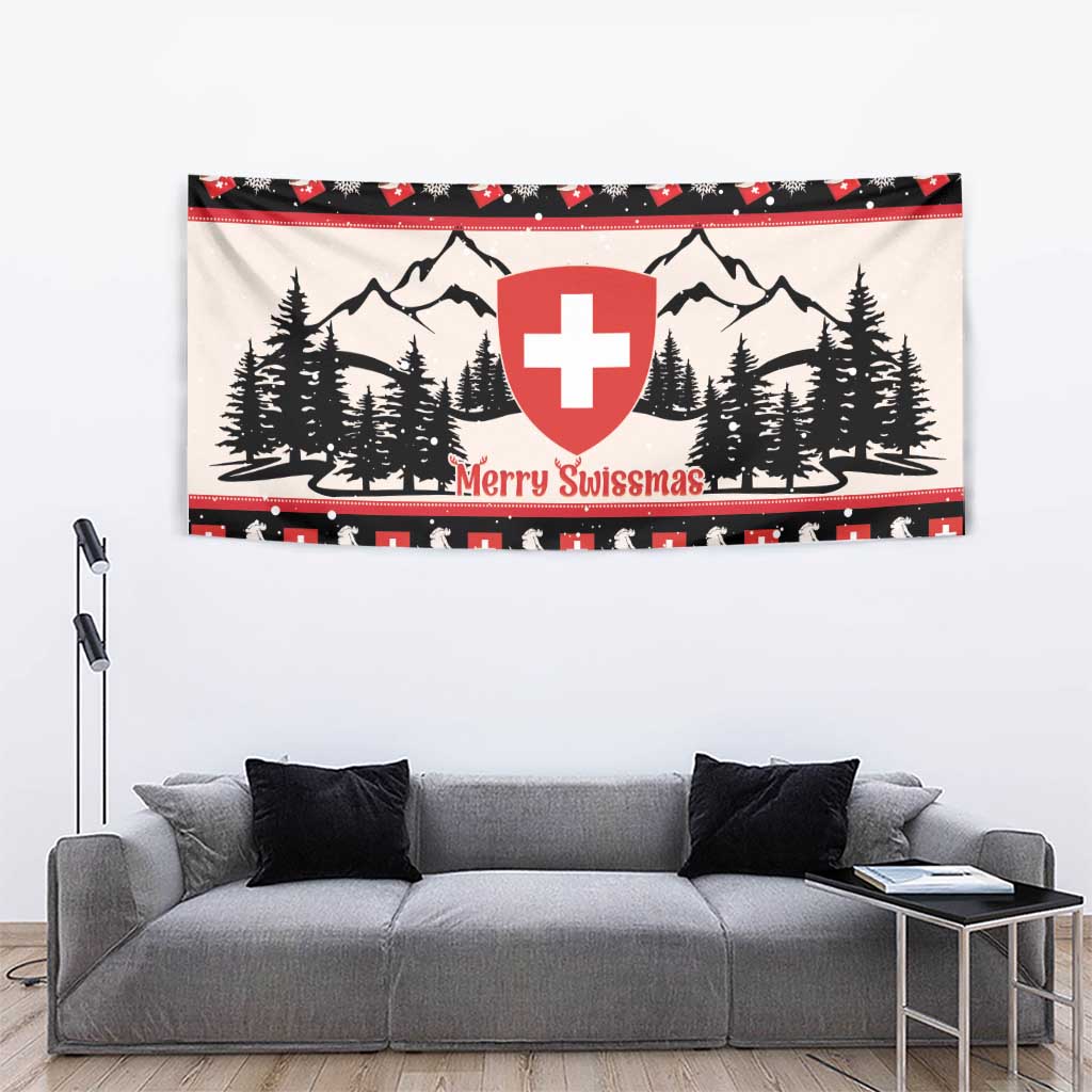 Switzerland Christmas Tapestry Merry Swissmas - Coat Of Arms Style - Wonder Print Shop