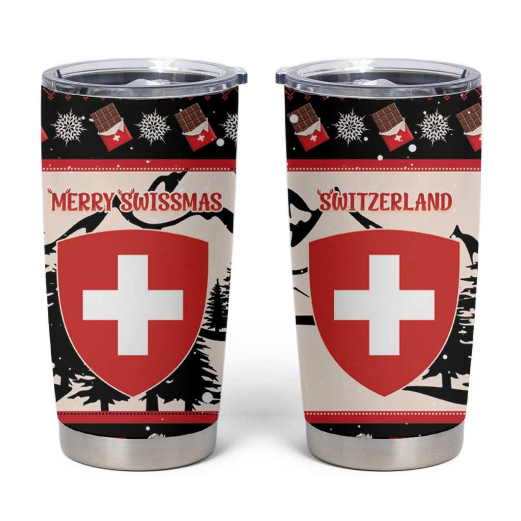 Switzerland Christmas Tumbler Cup Merry Swissmas - Coat Of Arms Style - Wonder Print Shop