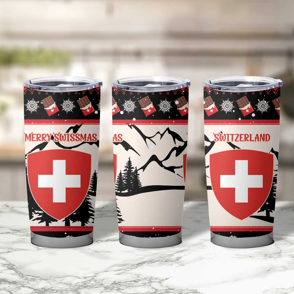 Switzerland Christmas Tumbler Cup Merry Swissmas - Coat Of Arms Style - Wonder Print Shop