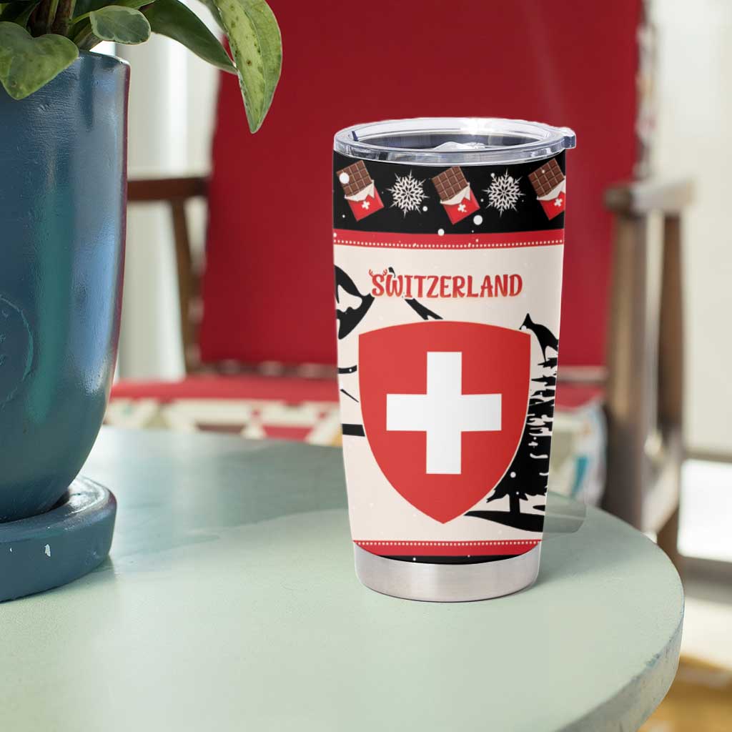Switzerland Christmas Tumbler Cup Merry Swissmas - Coat Of Arms Style - Wonder Print Shop