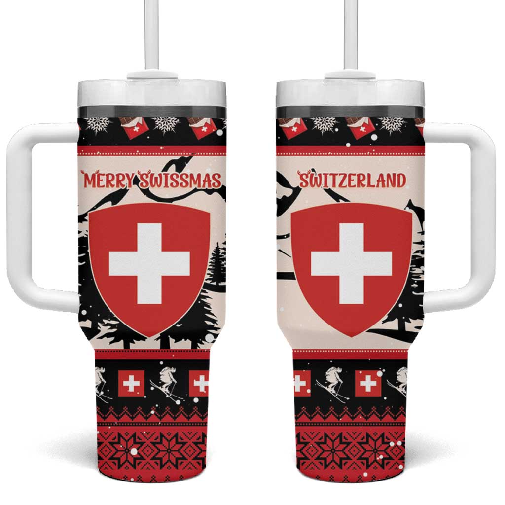 Switzerland Christmas Tumbler With Handle Merry Swissmas - Coat Of Arms Style - Wonder Print Shop