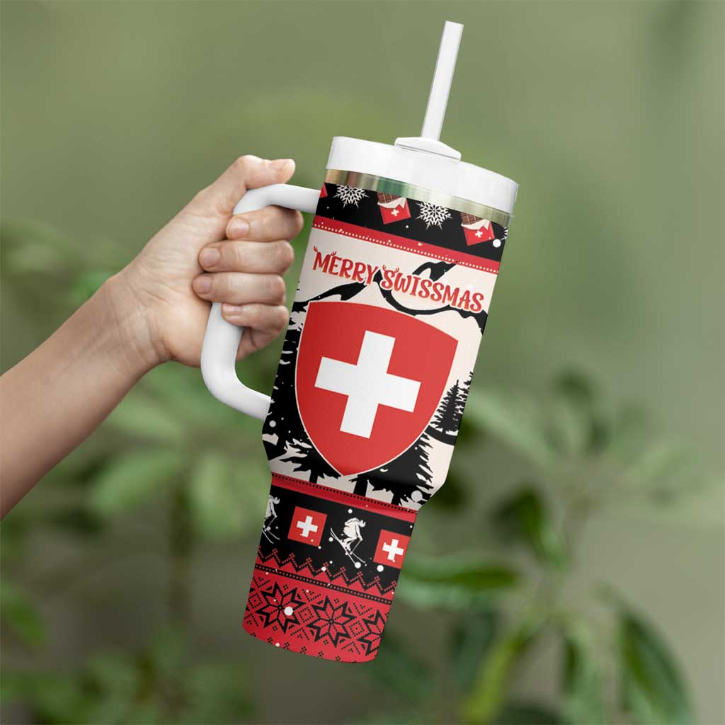 Switzerland Christmas Tumbler With Handle Merry Swissmas - Coat Of Arms Style - Wonder Print Shop