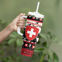 Switzerland Christmas Tumbler With Handle Merry Swissmas - Coat Of Arms Style - Wonder Print Shop