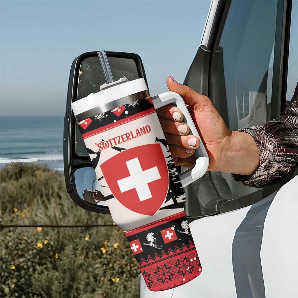 Switzerland Christmas Tumbler With Handle Merry Swissmas - Coat Of Arms Style - Wonder Print Shop