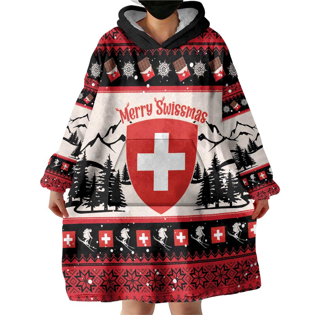 Switzerland Christmas Wearable Blanket Hoodie Merry Swissmas - Coat Of Arms Style - Wonder Print Shop