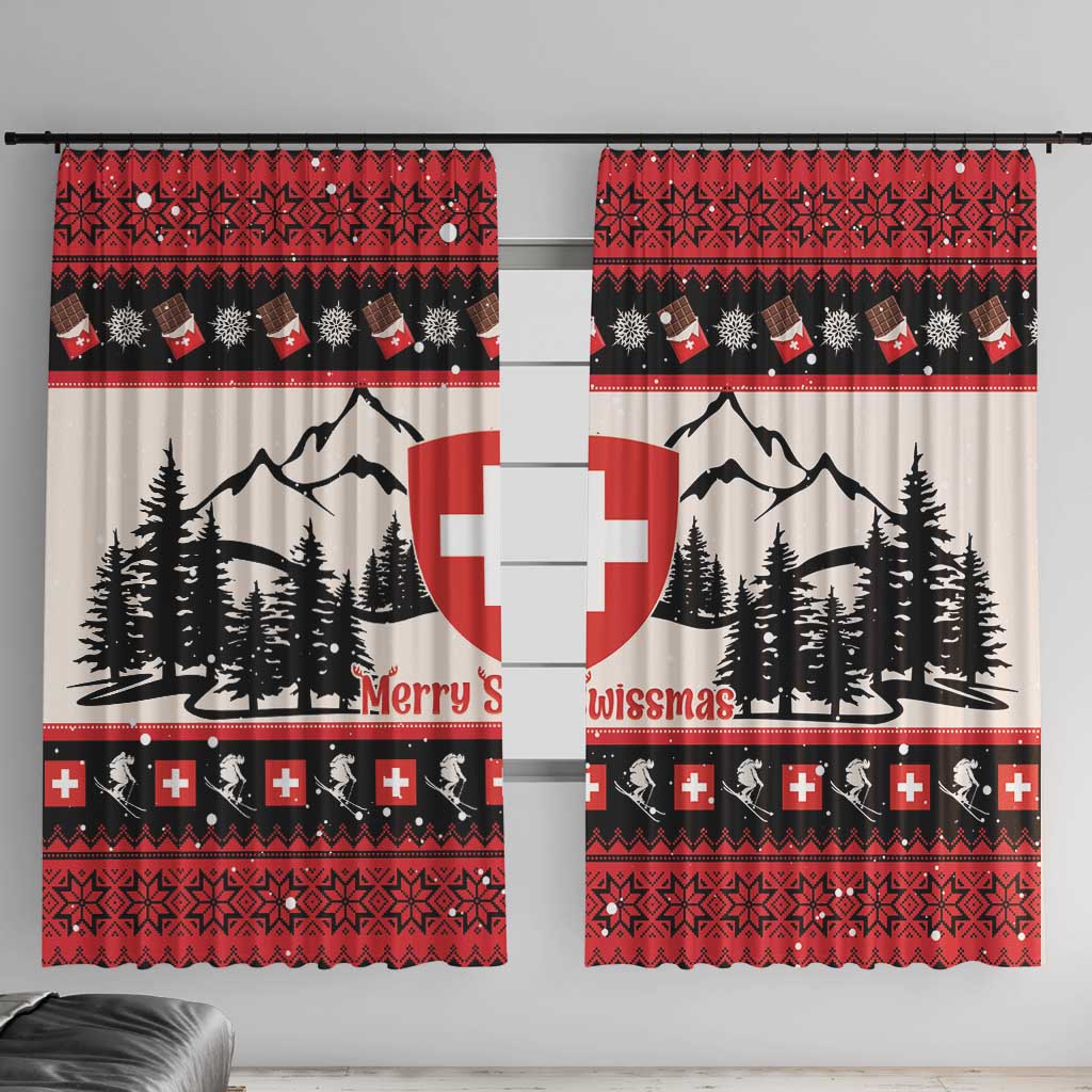 Switzerland Christmas Window Curtain Merry Swissmas - Coat Of Arms Style - Wonder Print Shop