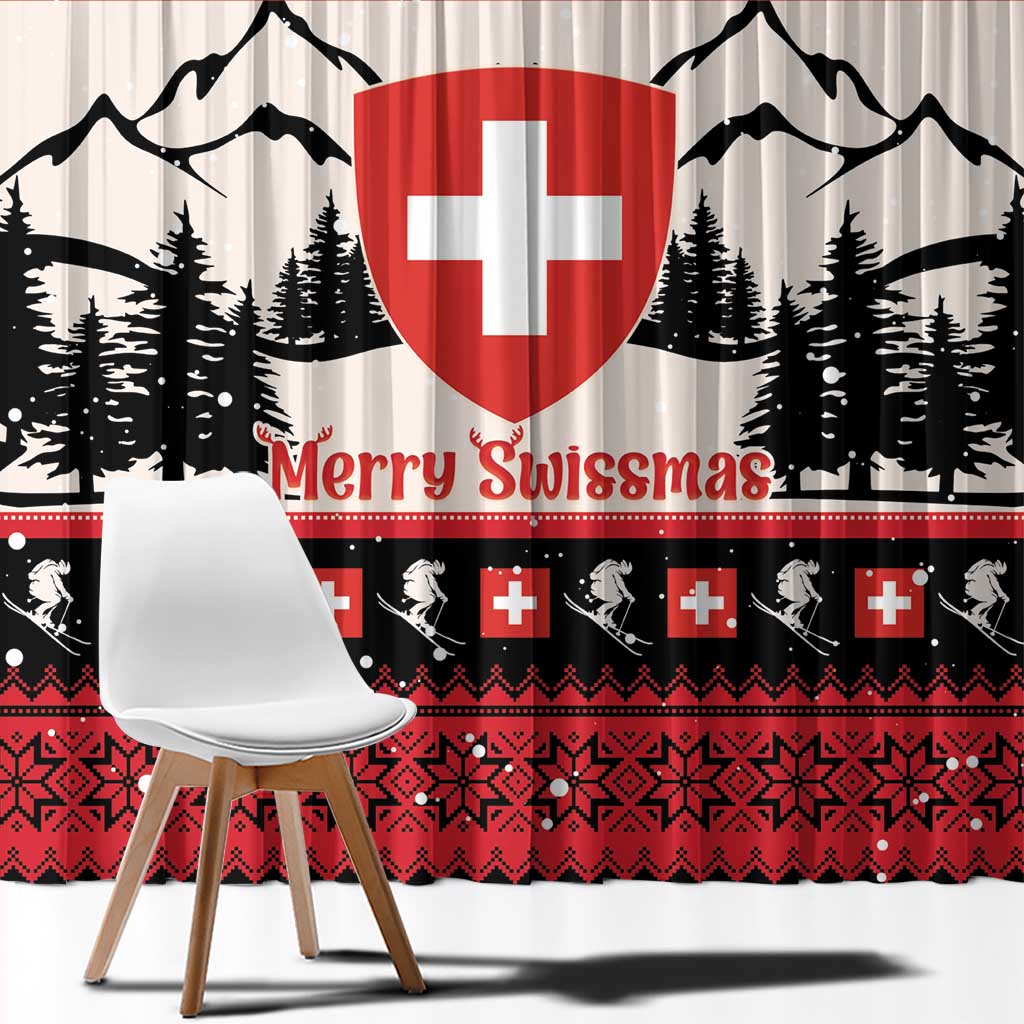 Switzerland Christmas Window Curtain Merry Swissmas - Coat Of Arms Style - Wonder Print Shop