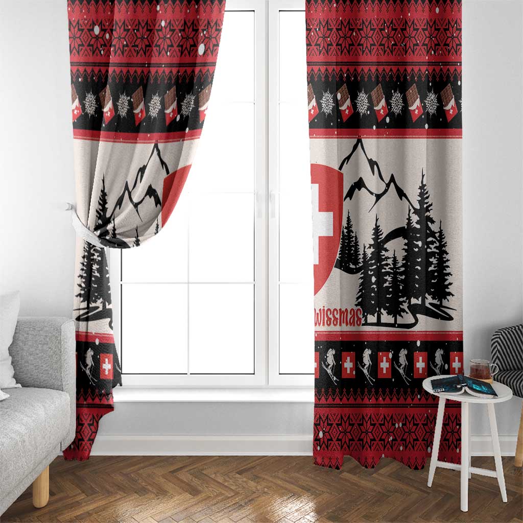 Switzerland Christmas Window Curtain Merry Swissmas - Coat Of Arms Style - Wonder Print Shop