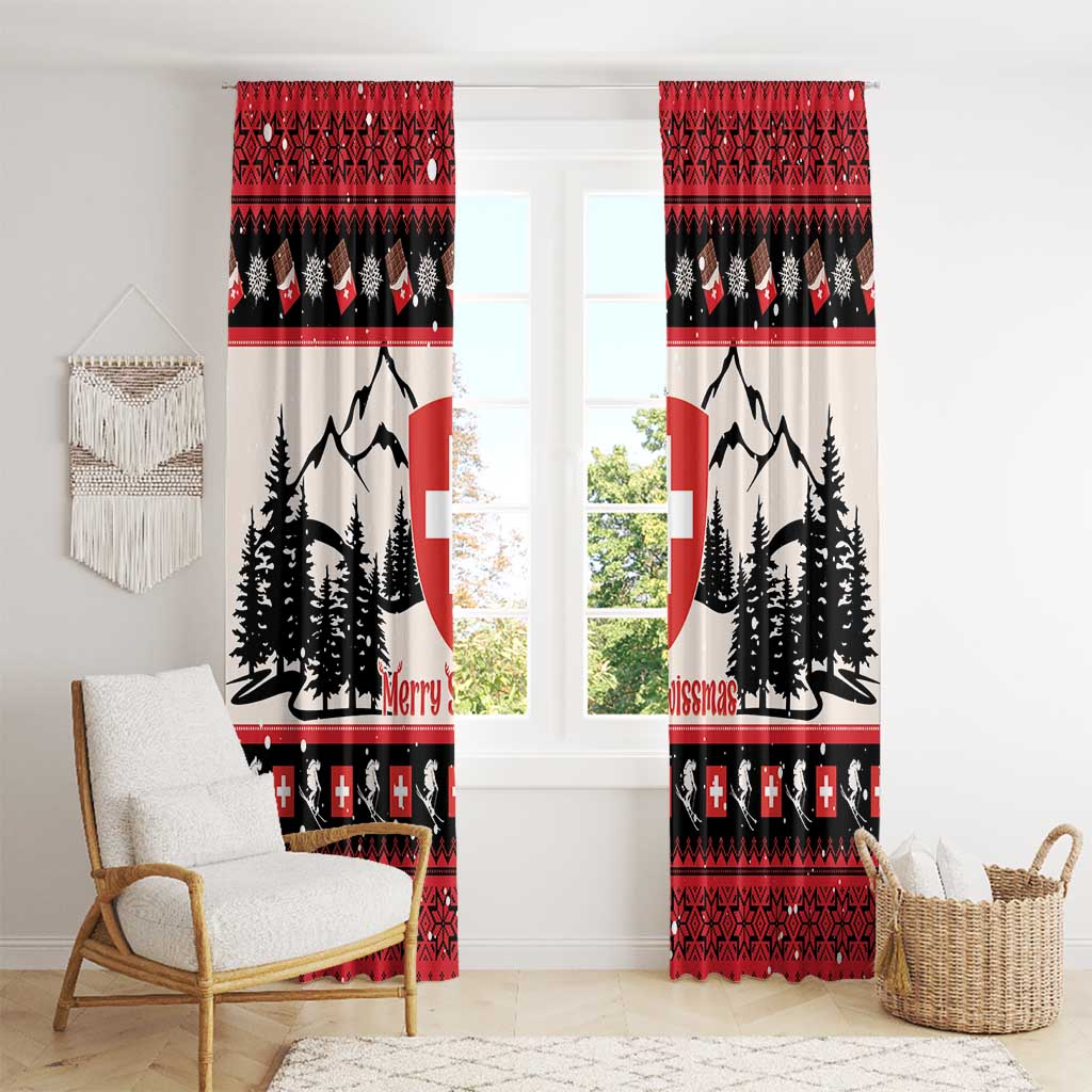 Switzerland Christmas Window Curtain Merry Swissmas - Coat Of Arms Style - Wonder Print Shop