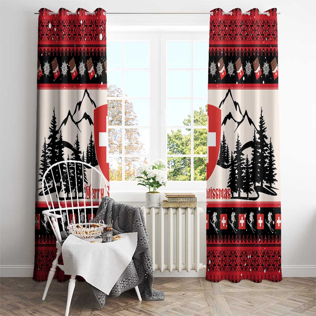Switzerland Christmas Window Curtain Merry Swissmas - Coat Of Arms Style - Wonder Print Shop