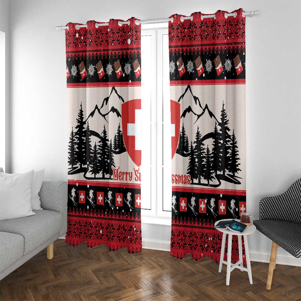 Switzerland Christmas Window Curtain Merry Swissmas - Coat Of Arms Style - Wonder Print Shop