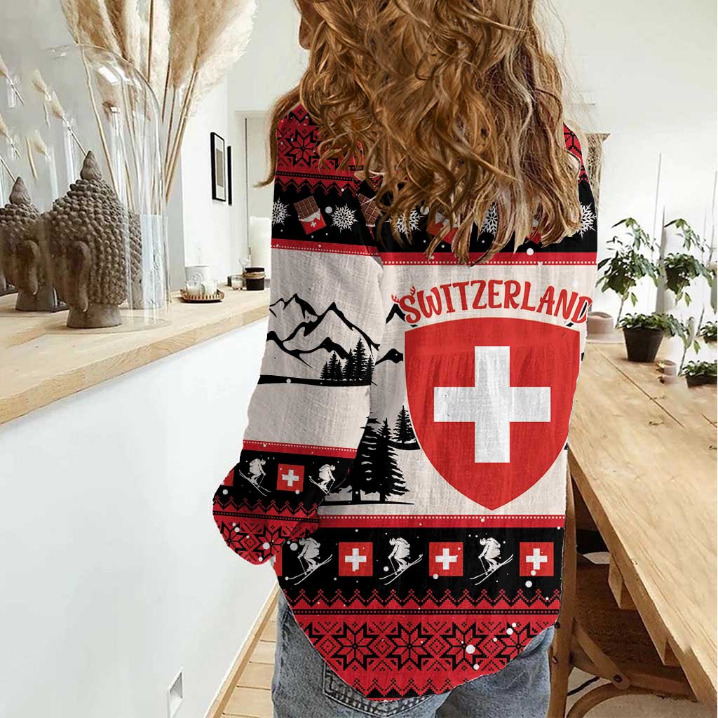 Switzerland Christmas Women Casual Shirt Merry Swissmas - Coat Of Arms Style - Wonder Print Shop