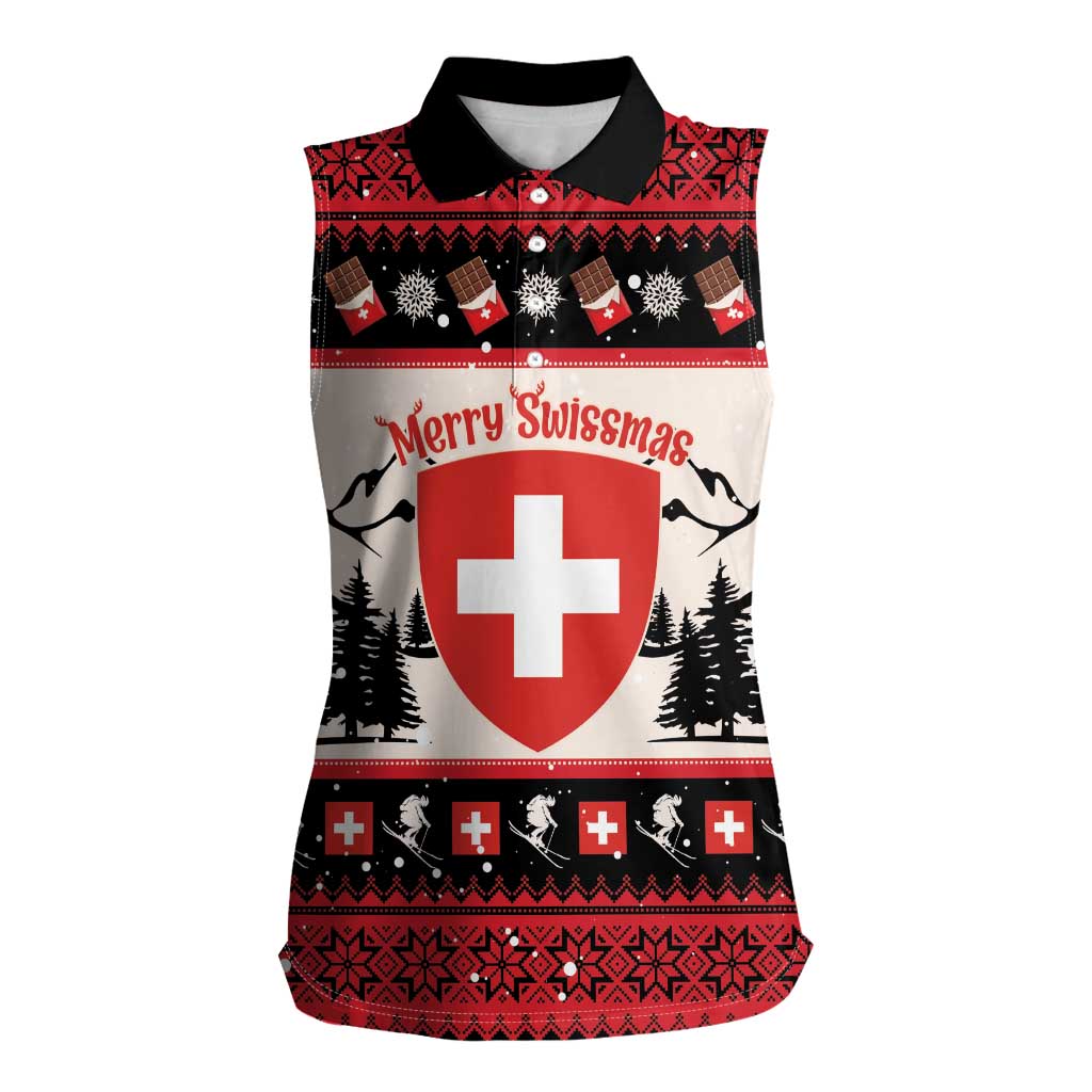 Switzerland Christmas Women Sleeveless Polo Shirt Merry Swissmas - Coat Of Arms Style - Wonder Print Shop