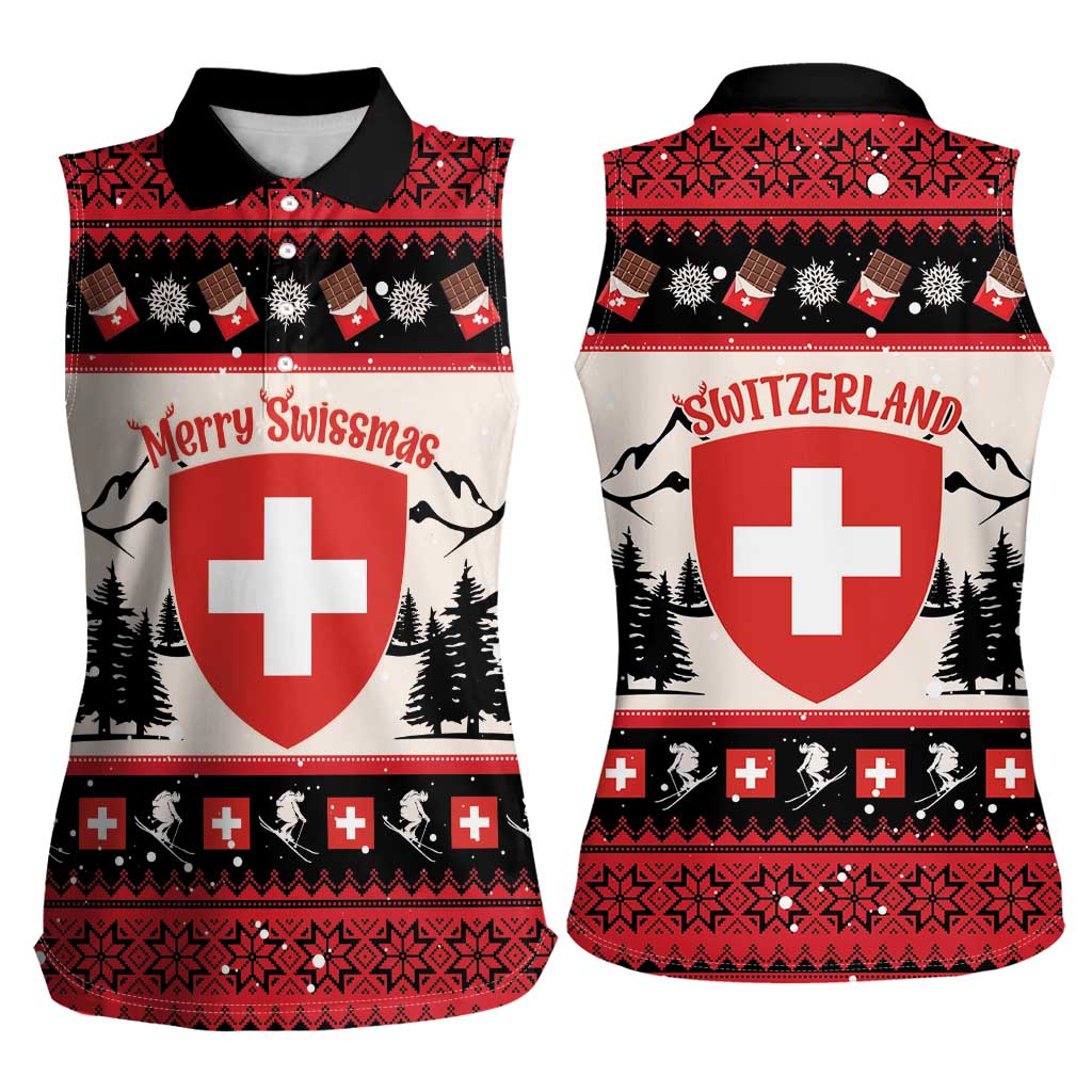 Switzerland Christmas Women Sleeveless Polo Shirt Merry Swissmas - Coat Of Arms Style - Wonder Print Shop